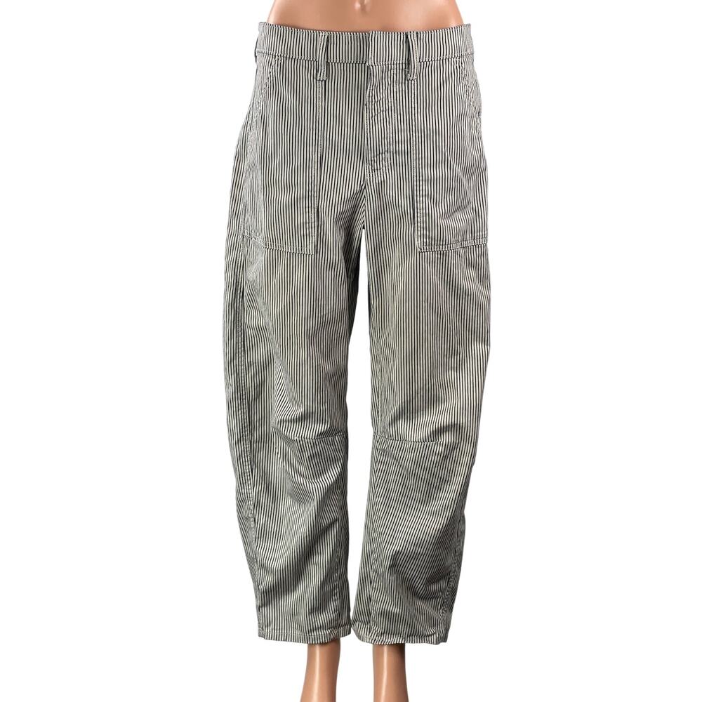 GAP Women's Black White High Rise Striped Relaxed Fit Utility Trouser Pants 26